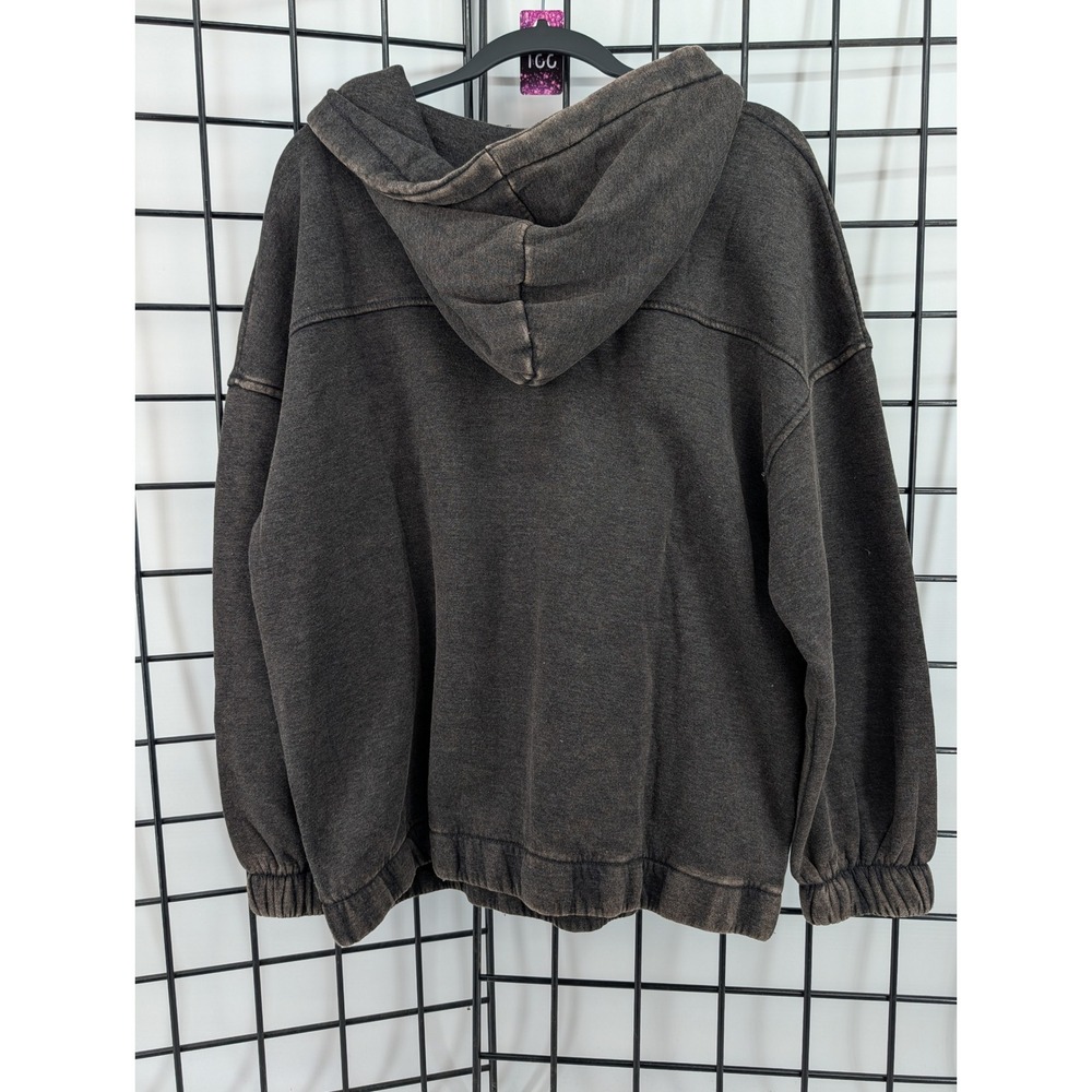 Zenana Hoodie Women Large Gray Acid Wash Snap Henley Pullover OTW-4556Y - Picture 3 of 5